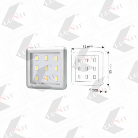 LED SQUARE biela studena, 4x55x55 mm, 1,5W, 90 lm, chrom matny